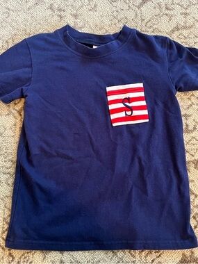Kids Navy Blue Pocket Tee with Red Stripe Monogram - Unbranded